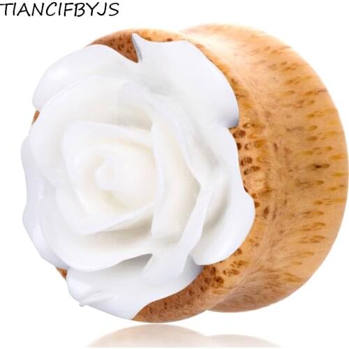 TIANCIFBYJS Wood Plugs and Tunnels Ear Expander Flower Fit Wooden Plug Gauges Stretcher Flesh Tunnel Body Piercing Jewelry 70pcs