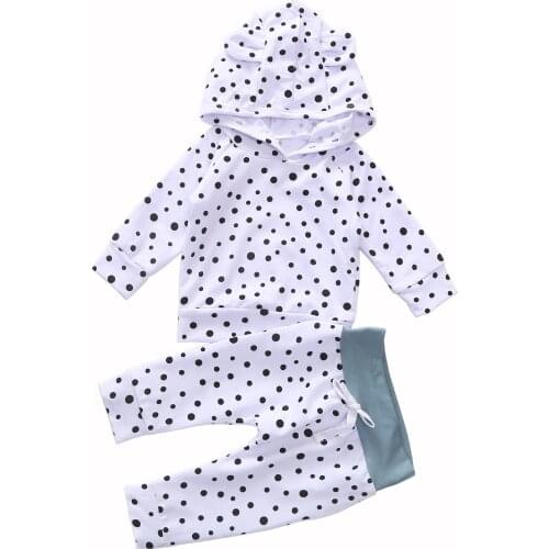 0-24M Spring Baby Boys Girls Polka Dots Clothes Set Newborn Kids Hooded T-shirt Pants Leggings Outfits Set