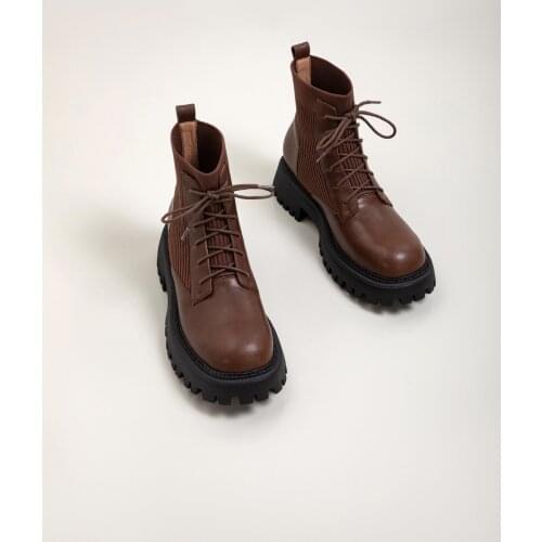 Osunlina Ankle Boots Genuine Leather Platform Slip on Thick Heel Round Toe Lace up 2021 New AutumnWoman Working Leisure Shoes