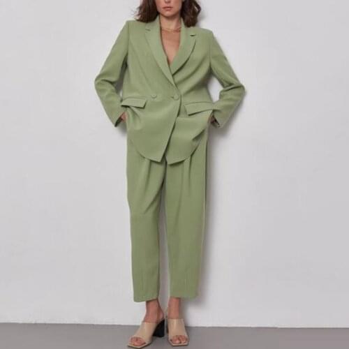 Holiwind 2021 Womens Blazers Pants Suits Jackets Set 2 Pieces Trousers Green Office Ladies Workwear Outfits Female Suit