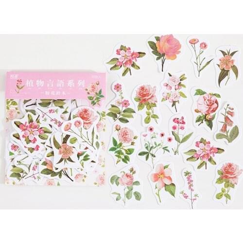 60 pcs /Pack Pink Flowers DIY Decorative Stickers Diary Phone Bottle Decoration