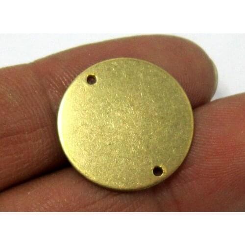 Brass findings 20mm Raw brass round disc connectors with 2 holes 6pcs R372