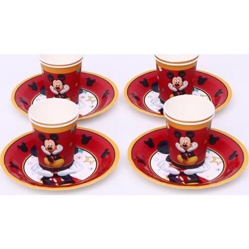 12pcs/lot Red Mickey mouse 6 people party supplies childrens birthday disposable cups and paper cake plate sets favor