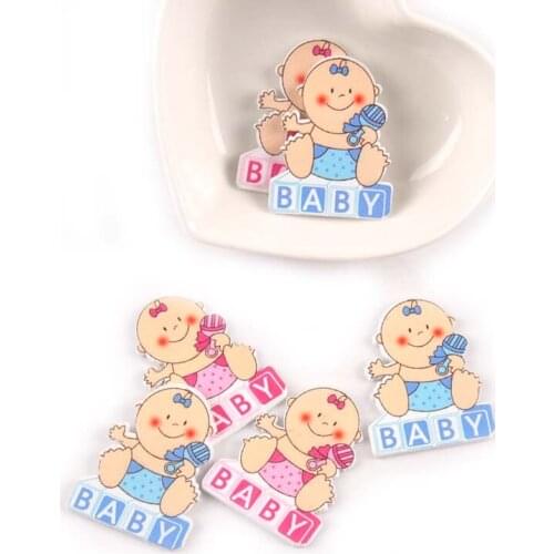 20Pcs Blue/pink Cute Baby Painting Wooden Decoration DIY Scrapbook For Handmade Accessories Wood Crafts Ornament 35x26mm M1917