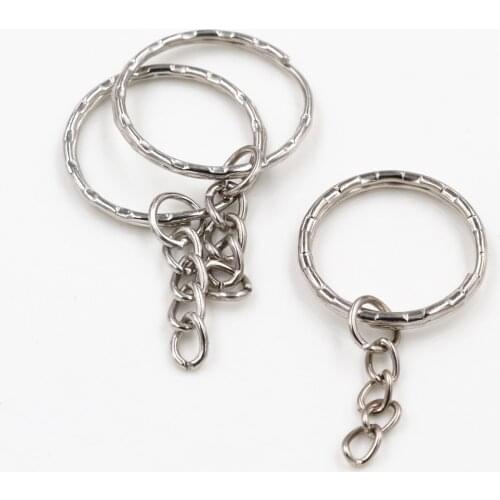 25mm 28mm 20pcs/lot Key Ring Key Chain Rhodium Colors Plated 50mm Long Round Split Keychain Keyrings Wholesale