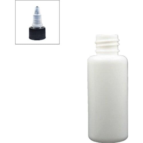30ml empty plastic bottle , white pe bottle with black Twist Top Caps, pointed mouth top cap X10