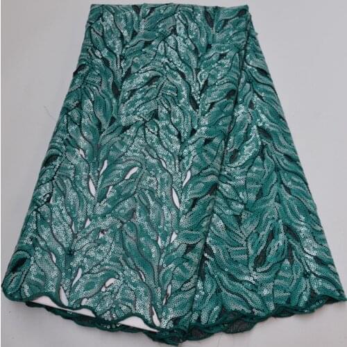 5yards/pc) high quality new arrival African hand cut organza lace fabric teal green with beautiful sequins embroidery OP155