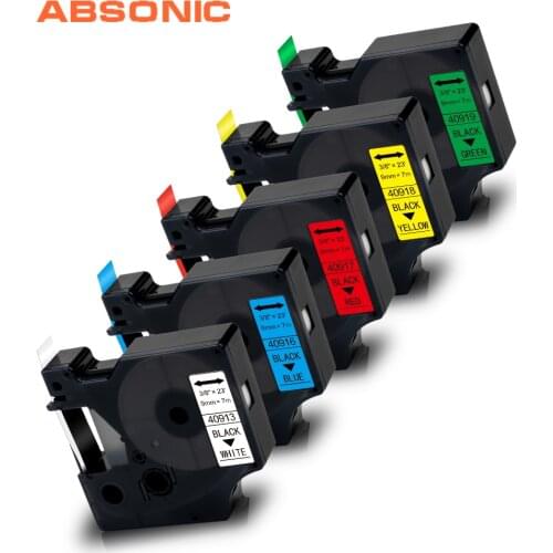 Absonic 5PCS 40913 40916 40917 40918 40919 Labeling Tape for Dymo D1 9mm Black on White for Dymo Manager 160 210D 280 360D 420P