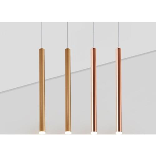 Bronze Golden Cylinder LED Pendant Lights Long Tube Kitchen Dining Room Hanging Light Shop Bar Background Cord LED Pendant Lamp