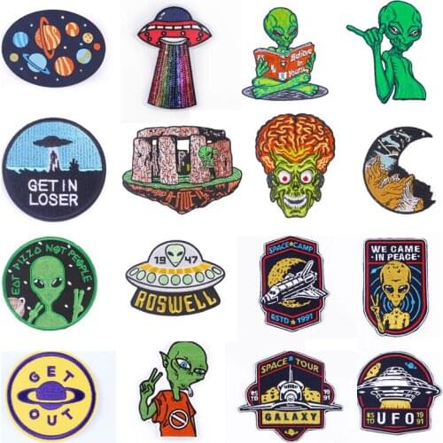 Alien UFO Patch Iron On Patches Embroidery Patch For Clothing Sticker Sewing Patches For Clothes DIY Stripes On Jeans Applique