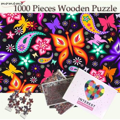 MOMEMO Butterfly Wooden Puzzle 1000 Pieces Jigsaw Puzzles Adult DIY Colorful Puzzles 1000 Pieces Wooden Puzzle Games Home Decor