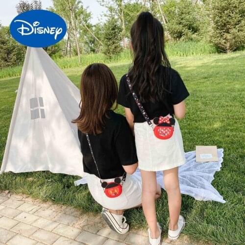 Disney Children Girls Mini Bags Cute Cartoon Mickey Minnie Quicksand Sequins Silicone Coin Purse All-match Messenger Bag