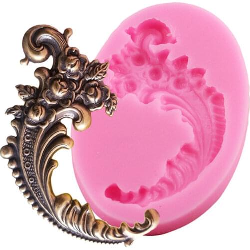 DIY Baroque Scroll Relief Silicone Mold Rose Flower Feather Cupcake Topper Fondant Cake Decorating Tools Candy Chocolate Moulds