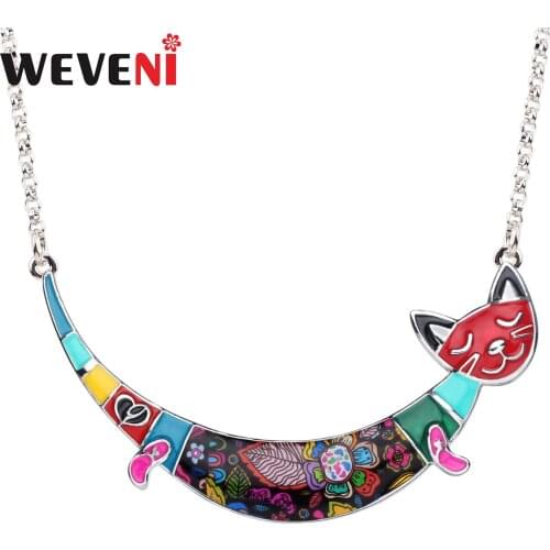WEVENI Enamel Alloy Happy Cat Necklace Chain Choker Cute Animal Jewelry For Women Girls Teens Pet Lovers Accessories Wholesale