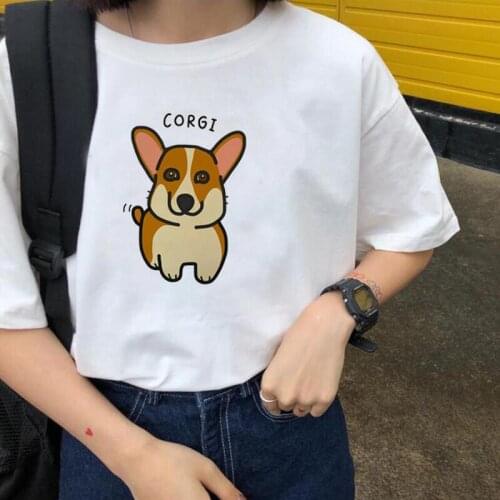 Harajuku Shirt Tee Shirt Femme Funny Cute Corgi Graphic Print T Shirt Women Tops Summer Short Sleeve Loose Tshirt Camiseta Mujer