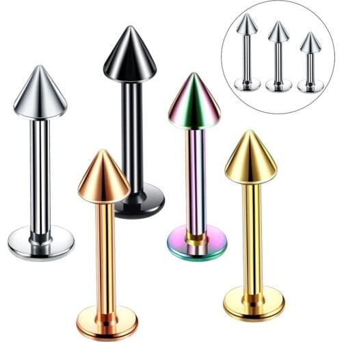 1/10Pcs 16G Stainless Steel Tapered Lip Stud Internally Threaded Tragus Helix Labret Piercing Jewelry for Man Women Ornament