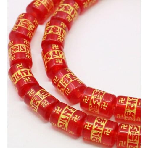 10X13mm Red Cylinder Buddhist Design Resin Imitation Beeswax Loose Beads Accessory Part For DIY Necklace Bracelet Jewelry Making
