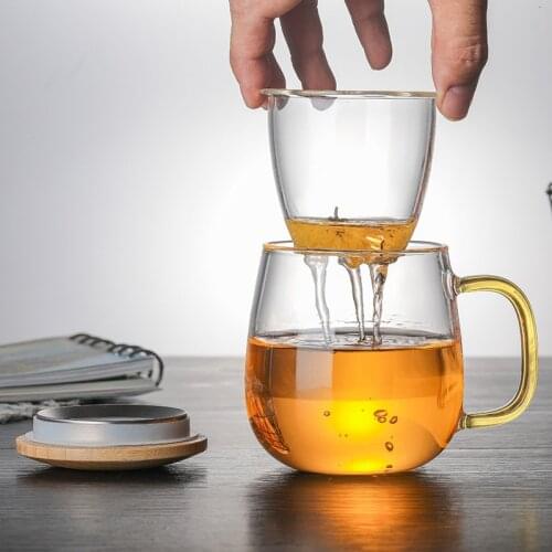 Borosilicate Glass Tea Infuser Mug Cup With Transparent Filter Handle Bamboo Lid Cover High Temperature Resistance Flower Teacup
