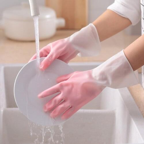 1 Pair Gradient Color Dishwashing Gloves Housework Cleaning Durable Laundry Waterproof Latex Gloves Kitchen Home Cleaning Tool