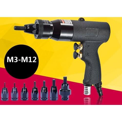 M3~M12 Pneumatic Riveter Pull Setter with self-locking thread heads Air Rivet Nut Gun puller tools