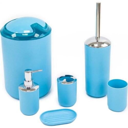 Six-piece bathroom accessory set, toothbrush holder, tooth cup, soap dispenser, soap box, toilet brush and trash can