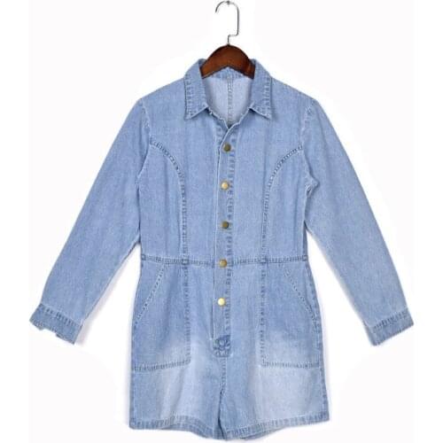 New Arrivals Blue Denim Rompers Women Jumpsuit Short Sexy Bodycon Woman Summer Shorts Button Denim Playsuits Streetwear