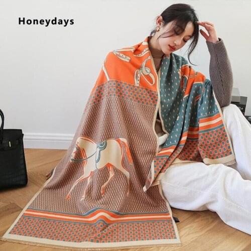 New Winter Classic Carriage Cashmere Scarf Fashion Ladies Steed Decorative Shawl Travel Warm Scarf Dual-Use Cashmere Blanket