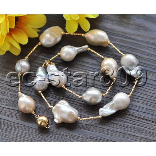 P7359 19" 20mm White Gray Pink Baroque Reborn KESHI Pearl Necklace Choker