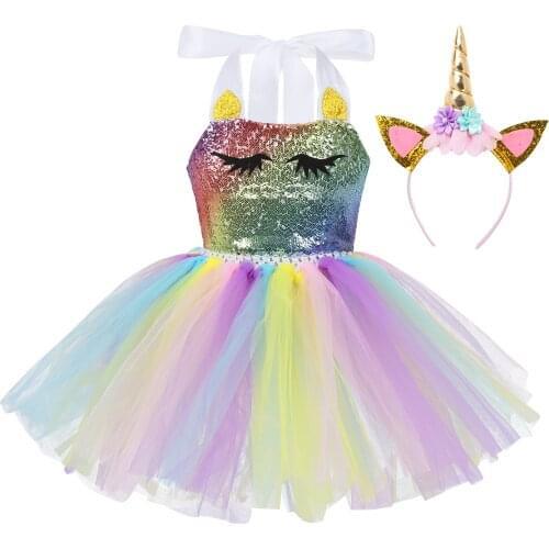 Kids Girls Princess Fairy Party Costumes Shiny Sequins Mesh Princess Tutu Dress With Hair Hoop Set Halloween Cosplay Dress Up