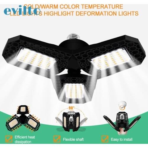 LED Garage Light 360 Degrees Deformable Ceiling Light For Home Warehouse Workshop Folding Three-Leaf Deformation Lamp E27 80W