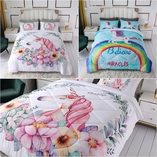 Kawaii Unicorn Printed Down Quilted Quilt Bedding Blanket Cartoon Animal Pattern Single/Twin/Queen Air Conditioner Quilt 200x230