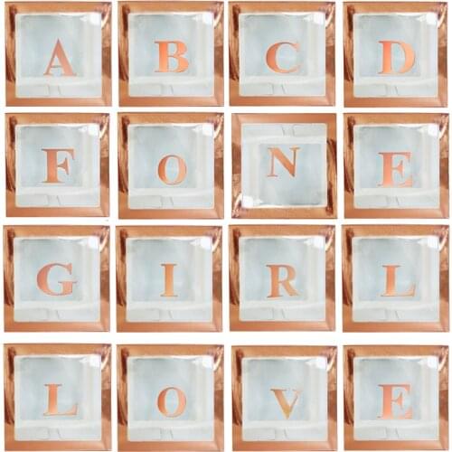 Rose Gold Transparent Letter A-Z Box Custom Baby Name Balloon Baby Shower Box Girl First 1st Birthday Party Decor Kids Babyshowe