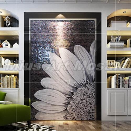 Hand cut art white sunflower Glass mosaic tile mural painting