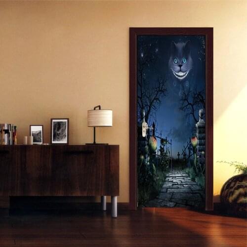 Removable Vinyl 3D Effect Door Stickers Halloween Ghost Black Cats Bat Decor Decals Walls Halloween Home Decoration