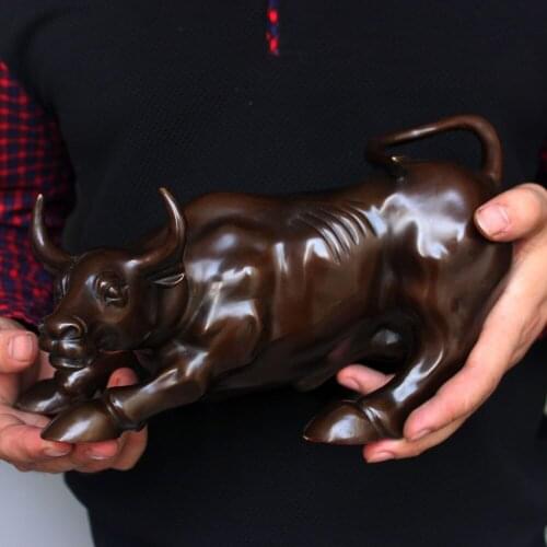 Old Antique Brass Arts & Crafts Bronze Cattle Decoration Large Lucky Cattle Wall Street OX 5 Size For Choice