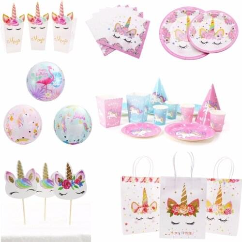 Unicorn Party Decoration Birthday Balloons Unicorn Theme Paper Cup Hat Napkins Plate Table Cloth Kids Baby Shower Party Supplies