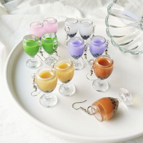 1Pair Drop Earrings Plastic Red Wine Glass Pearl milk tea Dangle Simulation Food Jewelry For Children And Woman