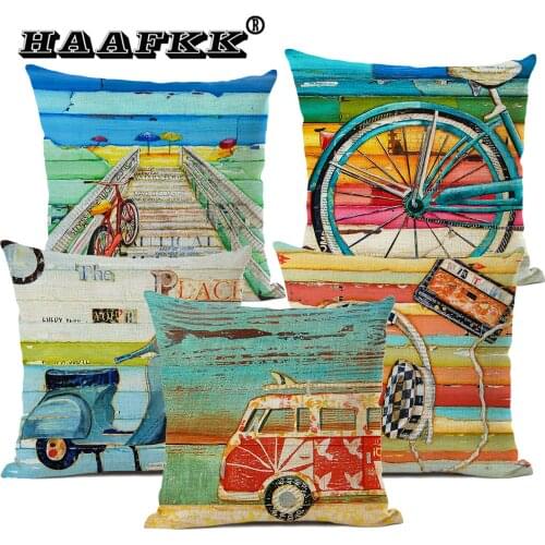High-quality Linen Oil Painting Pattern 45x45cm Cushion Cover, Suitable for Sofa, Bed Decoration, All Seasons, Invisible Zipper