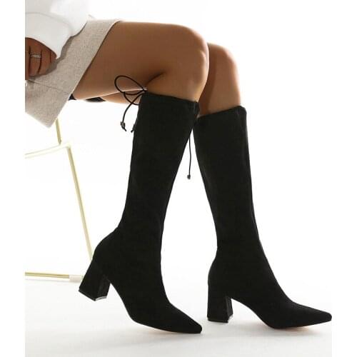 Autumn Newly Arrived Women Boots Simple Style Mid-Calf Boots Pointed Thick Heels Lace Up High-heel Boots Female Fashion Footwear