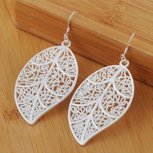 New Popular wild party Jewelry 925 Sterling Silver Beautiful Leaves Earrings for Women wedding party Christmas Gifts