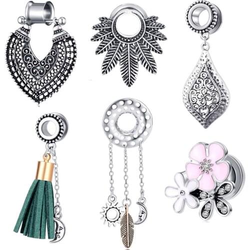 Fanpeijy Stainless Steel Earring Gauges Flesh Tunnels Dangle Piercing Stretcher Kit Women Ear Tunnels And Plugs Gauges Expander