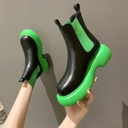 The same style heighten shoes boots green thick soled female English wind tube ankle boot smoke tube boots