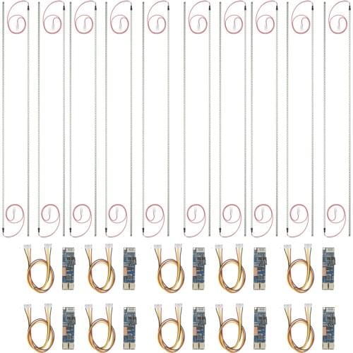 KKmoon 540mm LED Backlight Strip Light Kit with Driver Board DC 10-30V LED Monitor Module CCFL for LCD Screen 10 Set