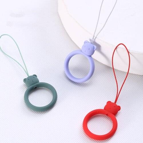 10Pcs Universal Bear Shape Silicone Finger Ring Lanyard Mobile Phone Straps Phone Lanyards