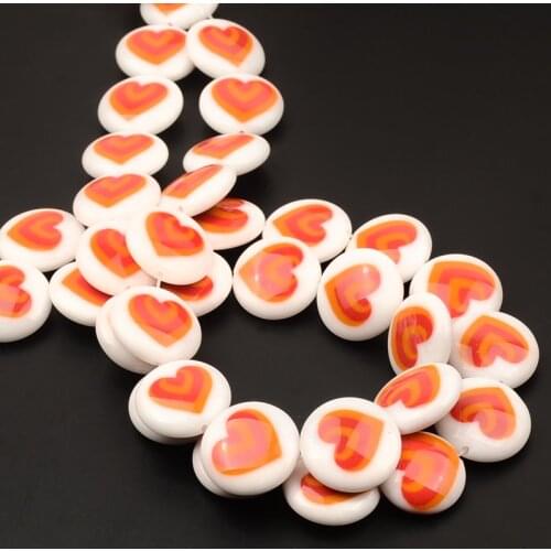 14mm Charm Pattern Flat Round Beads Lampwork Glass Beads Spacer Loose Beads For Jewelry Making DIY Bracelet Necklace