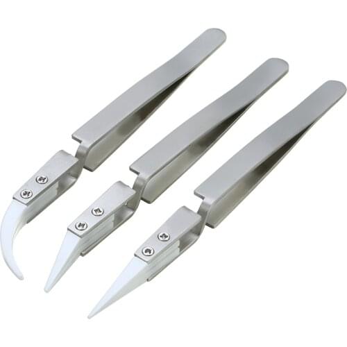 3pcs Non Conductive Ceramic Tweezers with Reverse Tweezers IC SMD SMT Anti-static Ceramic Tweezers Heat Resistant 1000 Degree