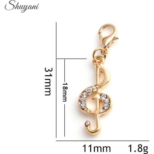 31*11mm Gold Color Musical Charms Crystal Musical Note Charms Pendant with Lobster Clasp Charms Pendant for Jewelry Making
