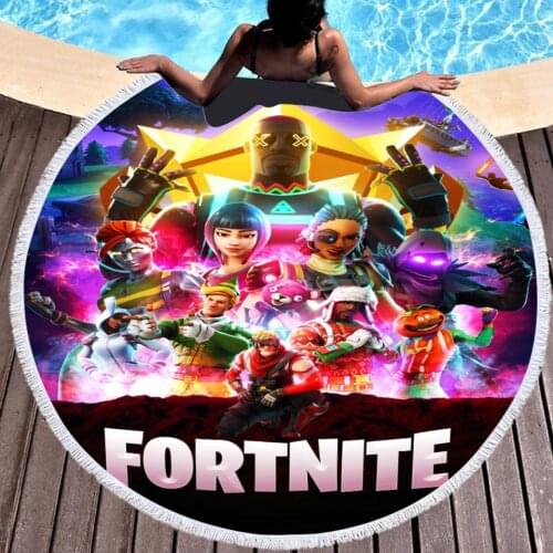 Fortnite 3D Digital Printing Mat Round Beach Towel Cartoon Game figure Tablecloth With Tassel Party Decoration Birthday Gifts