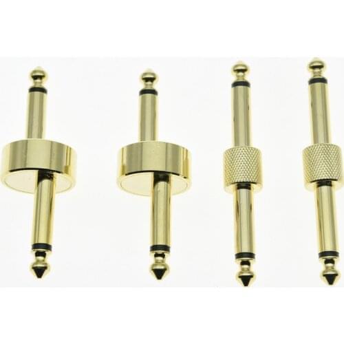 4pcs Gold Guitar Effect Pedal Connector 1/4" Straight/Crank Effects Adapter Plug