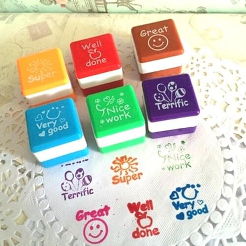 6 New School Mini Teachers Stamper Self Inking Praise Reward Stamps Motivation Sticker For Kids Party Office Stationery Supplies